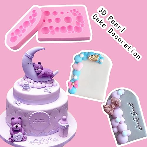 Miniatura 5 de 2 moldes para fondant de bolas de perlas hemisféricas, molde de fondant de perlas 3D, moldes de silicona de chocolate con forma de corazón, para