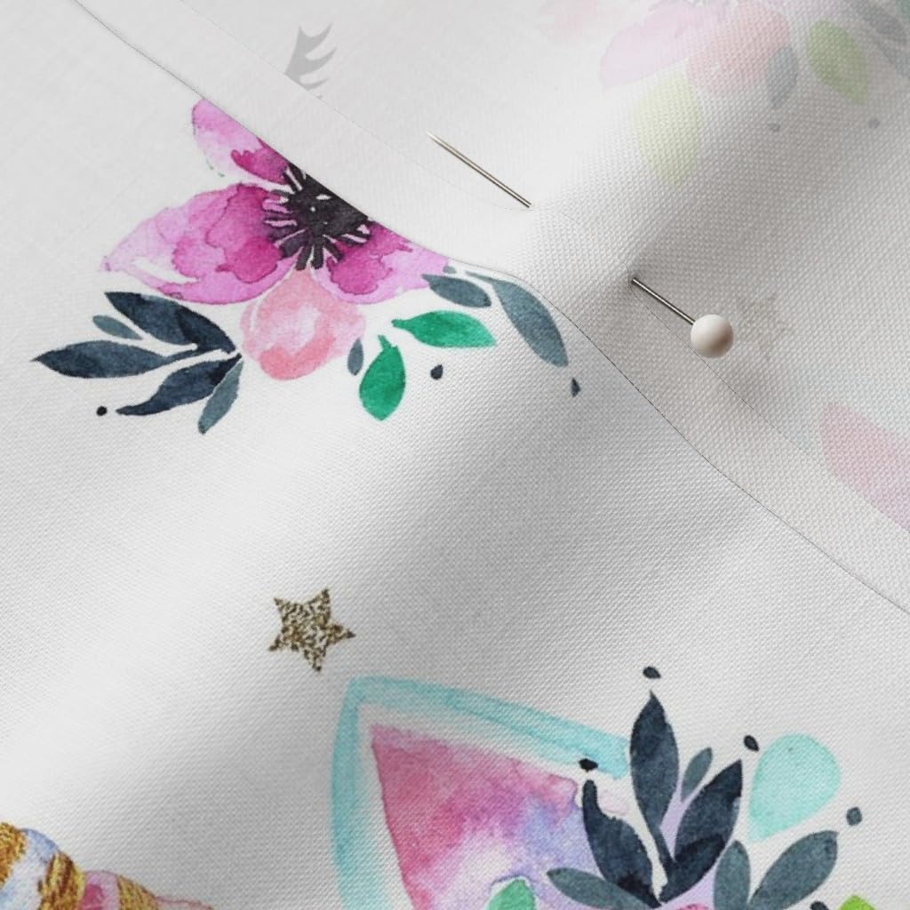 Spoonflower Fabric - Unicorn, Floral, Watercolor, White, Magical, Pastel, Pink, White, Printed on Petal Signature Cotton Fabric by The Yard - Sewing Quilting Apparel Crafts Decor