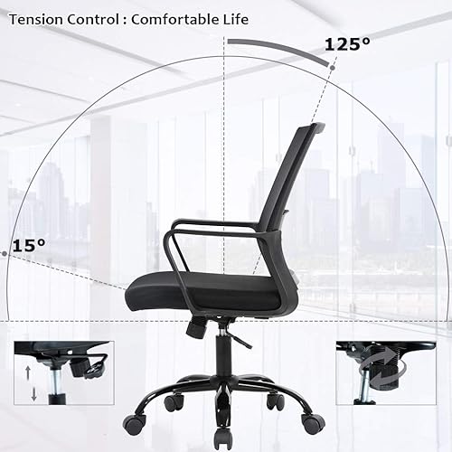 Miniatura 4 de BestOffice Silla giratoria para computadora, soporte lumbar ejecutivo, silla de malla, taburete ajustable para mujeres y hombres (negro) Negro