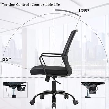 BestOffice Swivel Rolling Computer Chair Executive Lumbar Support Task Mesh Chair Adjustable Stool for Women Men (Black)