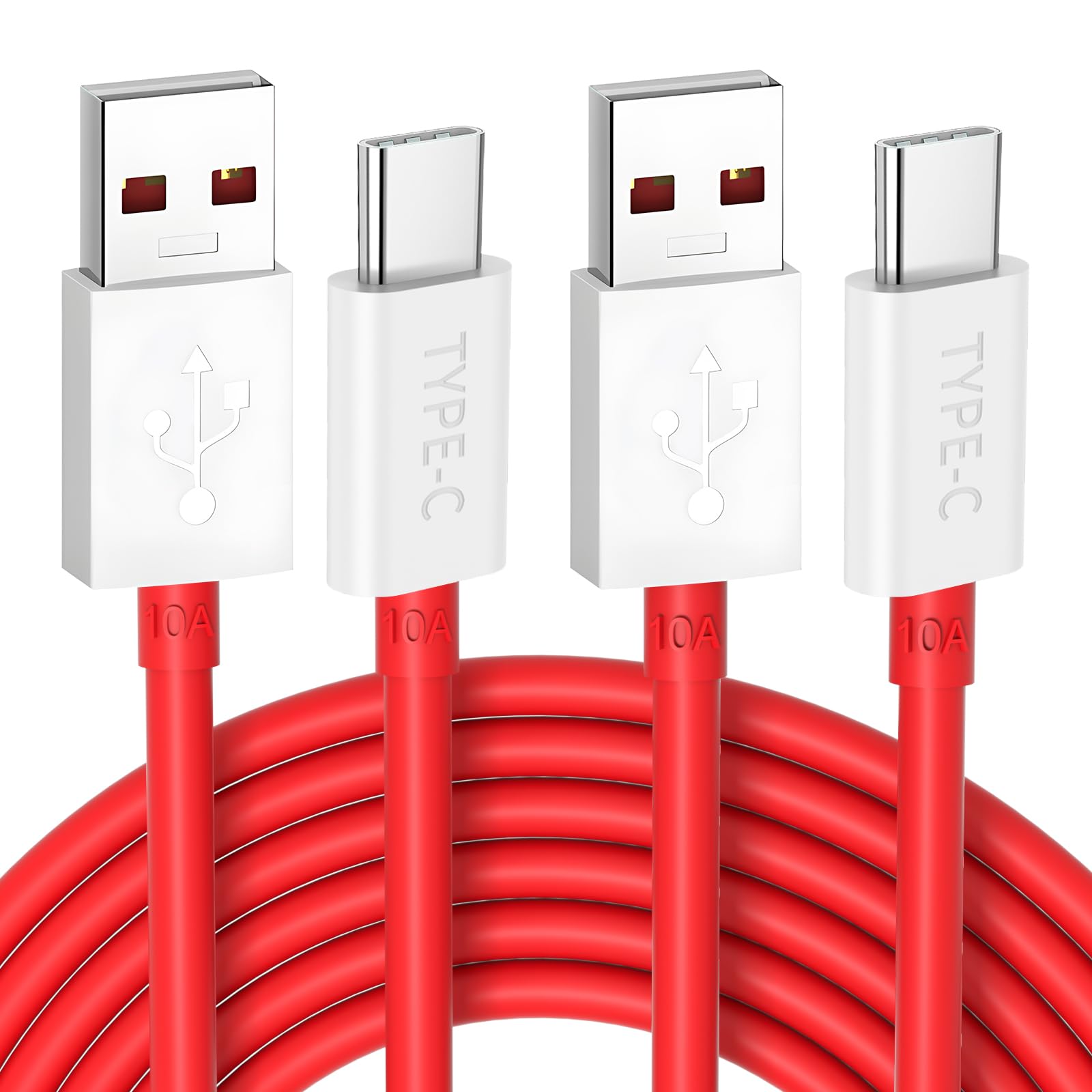 Jelanry Lot de 2 câbles USB-A vers USB-C 10 A 100 W pour OnePlus 2 m, 80 W 65 W pour SuperVooc/Warp/Dash Charge et synchronisation rapide des données de type C pour OnePlus 12R 12 11 10 8 Pro 7 6 Nord