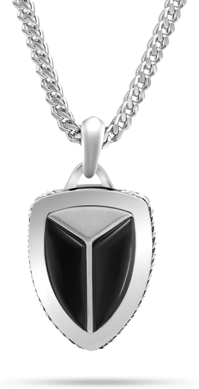 RTZN® Black Onyx Necklace for Men – Premium Dog Tag Black Onyx Mens Pendant Necklaces with Stainless Steel Box Chain 22" Inch + 2" Extension