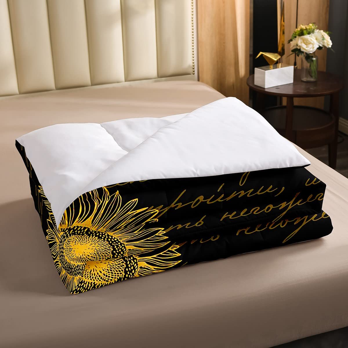 Set di biancheria da letto con girasole 3D, copripiumino floreale
