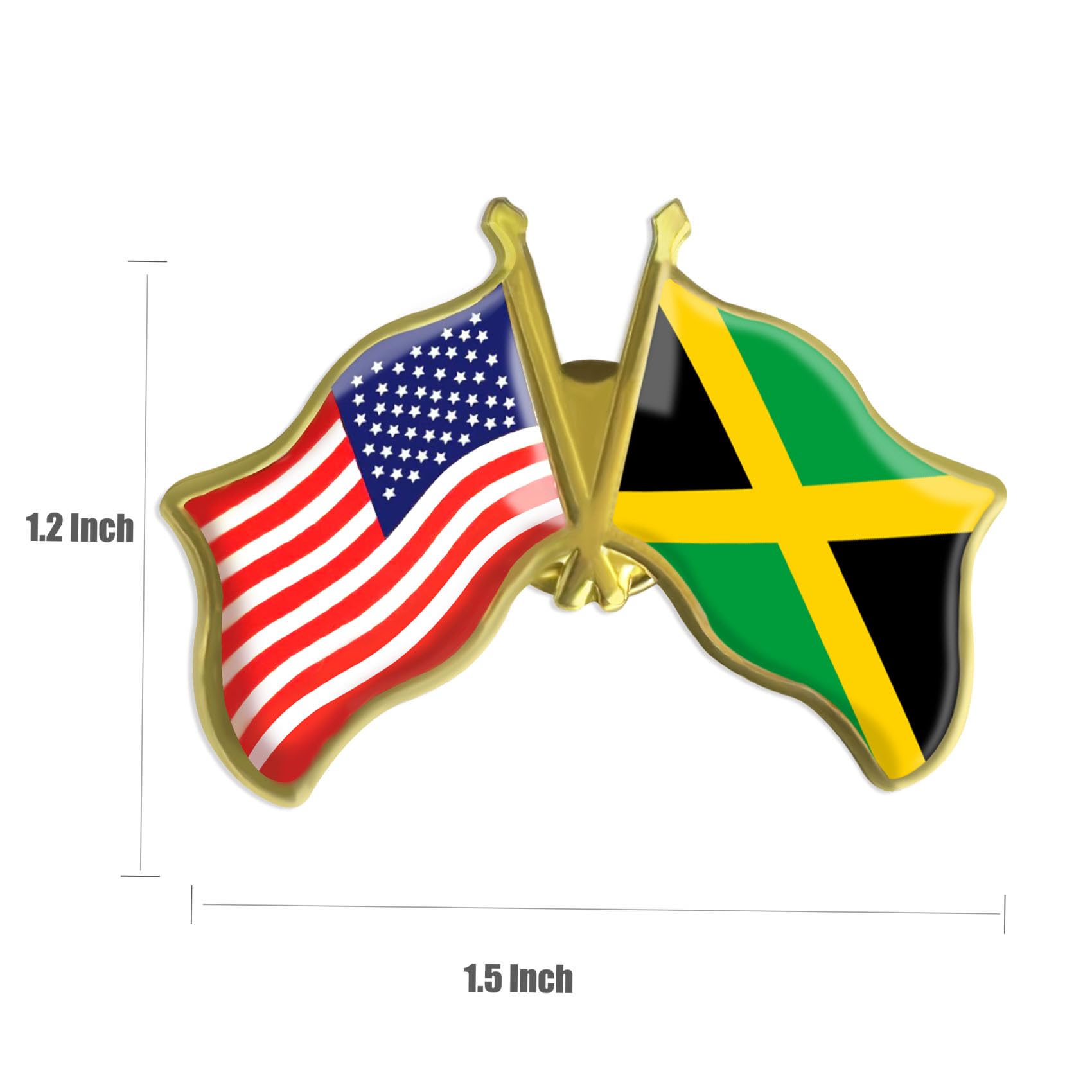 Confezione da 6/12/50/100 spille per bandiera dell'amicizia della Giamaica americana, 3,8 cm