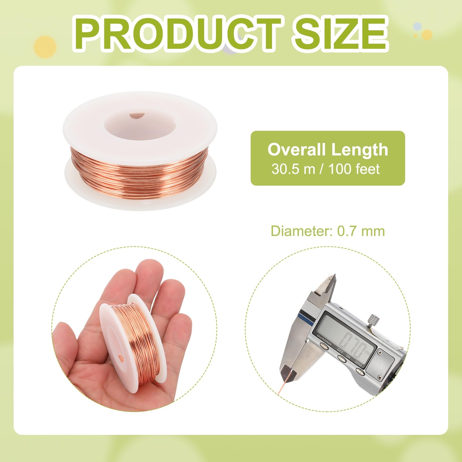 PATIKIL Filo Di Rame Puro Al 99.9% Per Creazione Di Gioielli 21 Gauge (0.7mm) Filo Di Rame Per Artigianato 100 Piedi Forniture Per Creazione Di Gioielli E Perline Per Artigianato
