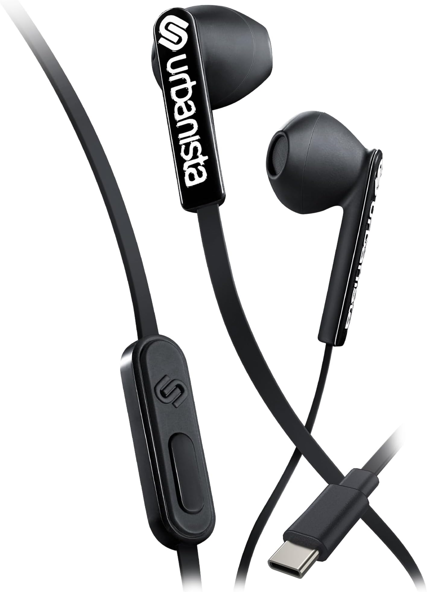 Urbanista Wired Earbuds, Tangle Free USB C Earphones Wired Call-Handling with Microphone, USB Type C Headphones Wired Stereo Input, Button Input with Voice Assistant, San Francisco, Black
