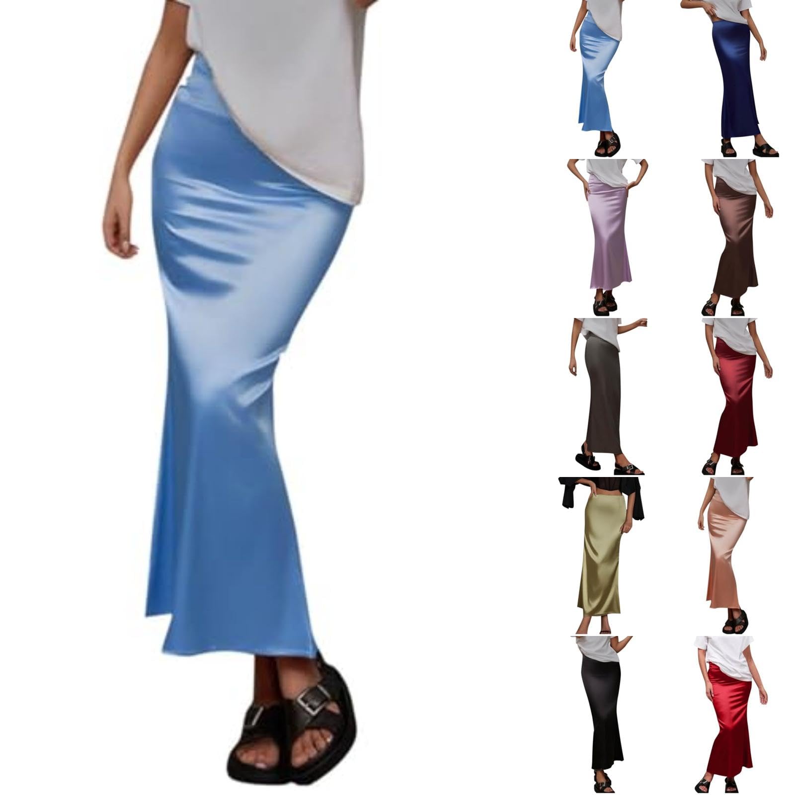 Satin Skirts for Women Silk Holiday Party Long Skirt Pencil High Waisted Dressy Work Formal Maxi Skirt
