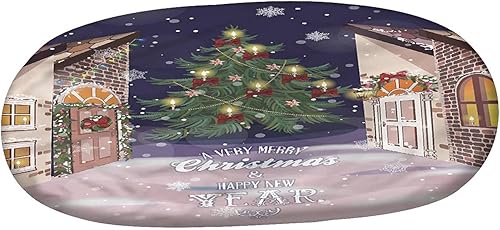 Miniatura 3 de XISUNYA Mantel ovalado ajustable de poliéster elástico para Navidad, mantel ajustable con estampado de villancicos nevados, se adapta a mesas