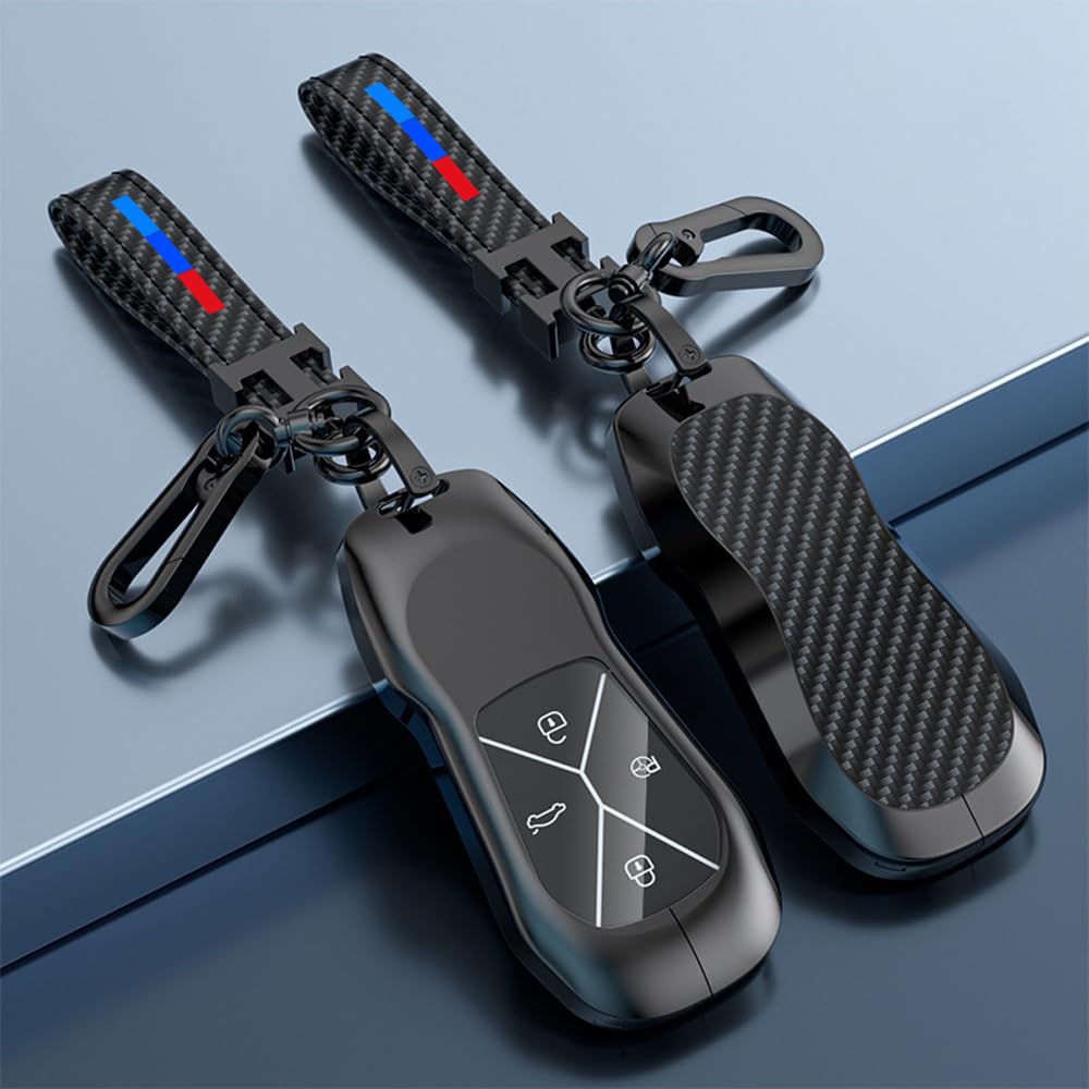 WENINETIES Car Key Covers for Xpeng Xiaopeng Mona M03 P7 P7i P7 + P5 G3 G3i G6 G9 G7 2025 2023, Smart Car Remote Key Fob Case with Keychain Cover Shell Keyless Smart Card Case,B-carbon fiber