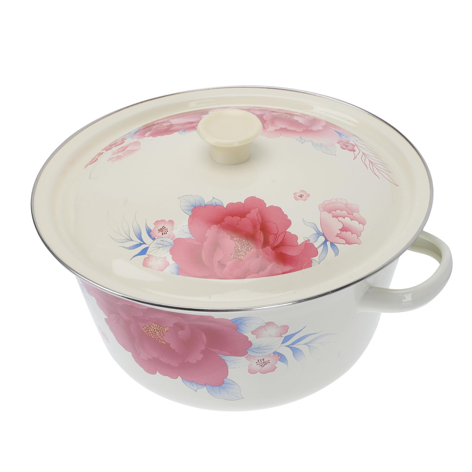 Pot Émaillé BESTYASH avec Double Poignée et Couvercle pour Cuisine et Rangement Blanc