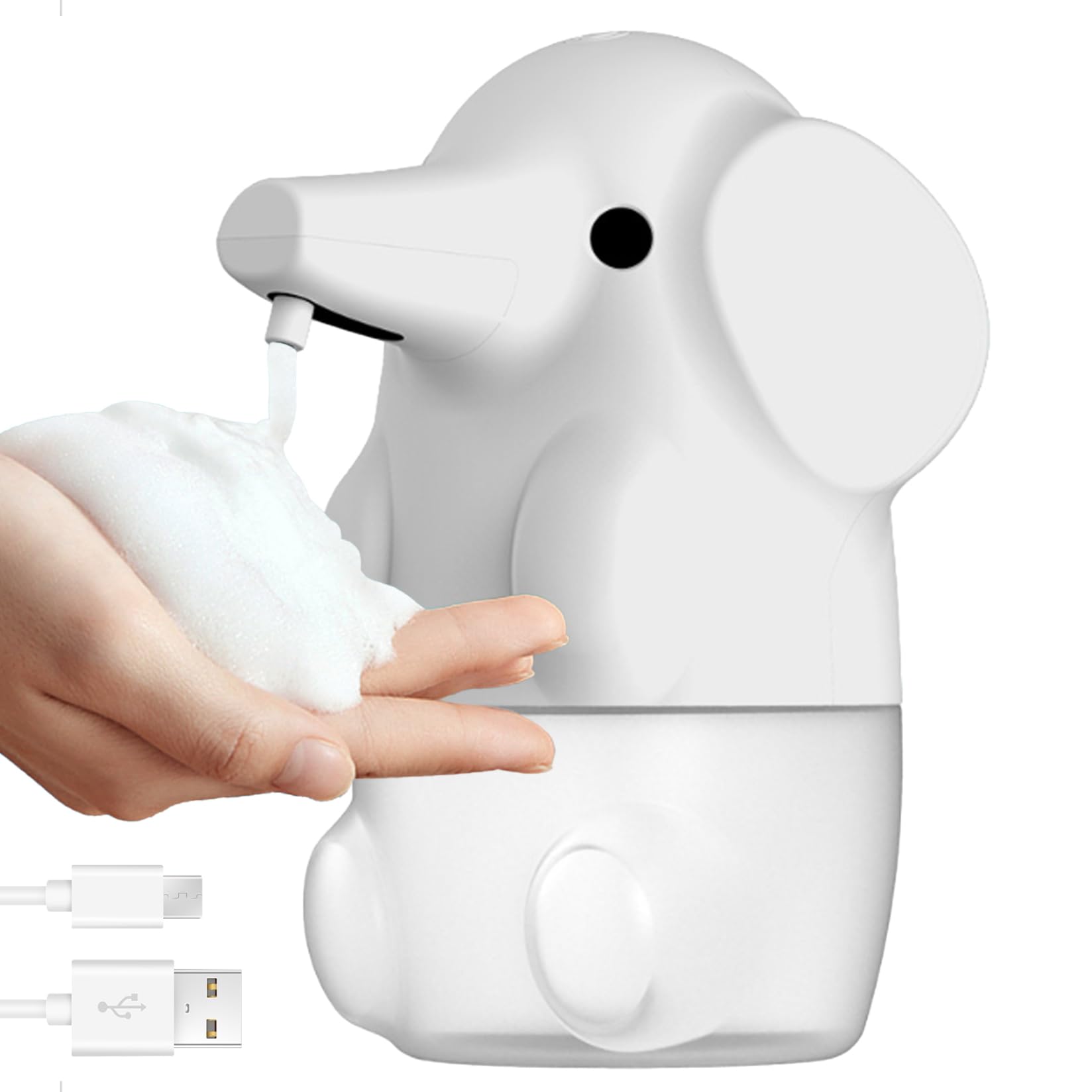 Wedhapy Hand Soap Dispenser Automatic Soap Dispenser Elephant Shape Foaming 250ML 2 Modes USB Rechargeable Cute Animal Touchless Hand White