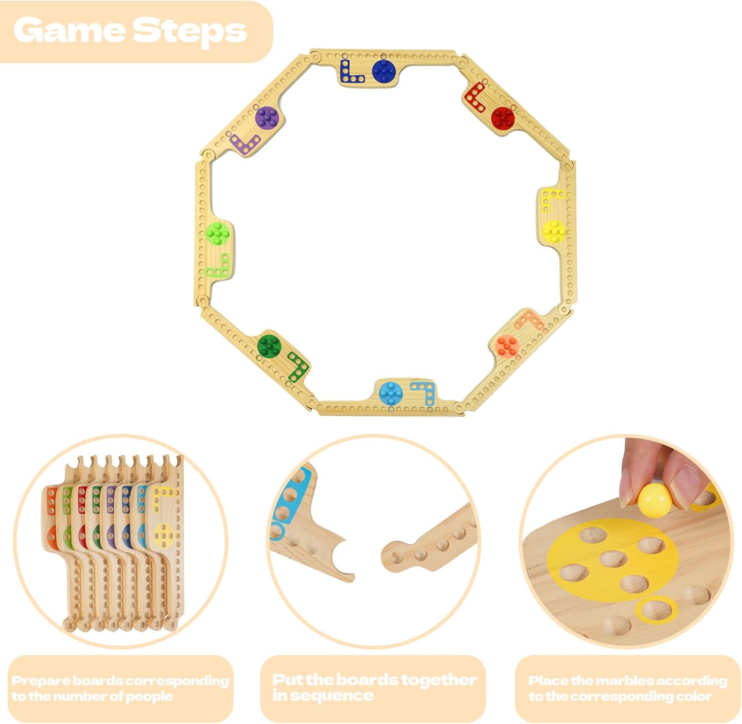 Jokers and Marbles Board Game - Wooden Travel Game for 2-8 Players，Card and Marble Game,with 8 Game Boards 4 Cards 40 Marble - for Travel & Parties and Family Nights