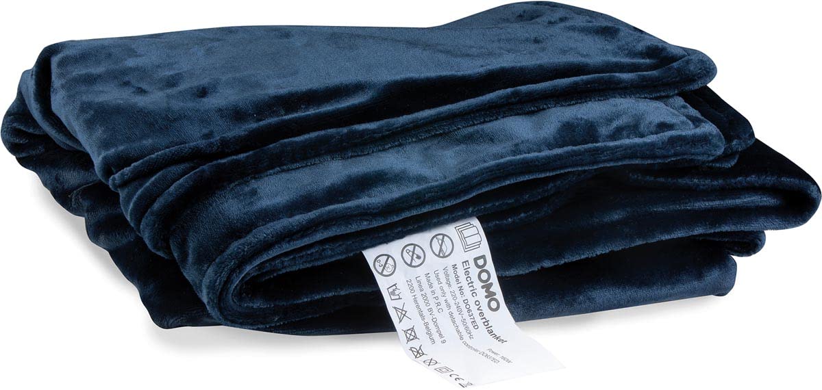 DOMO DO637ED Elektrische Heizdecke - 180 x 130 cm - Flanell-Fleece - waschbar - Timer - Überhitzungsschutz - 1P - 160 W- blau