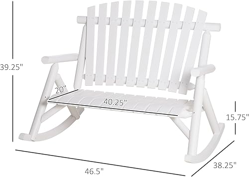 Miniatura 3 de Outsunny Mecedora de madera para exteriores, doble persona rústica Adirondack Rocker con asiento de listones, respaldo alto, reposabrazos para
