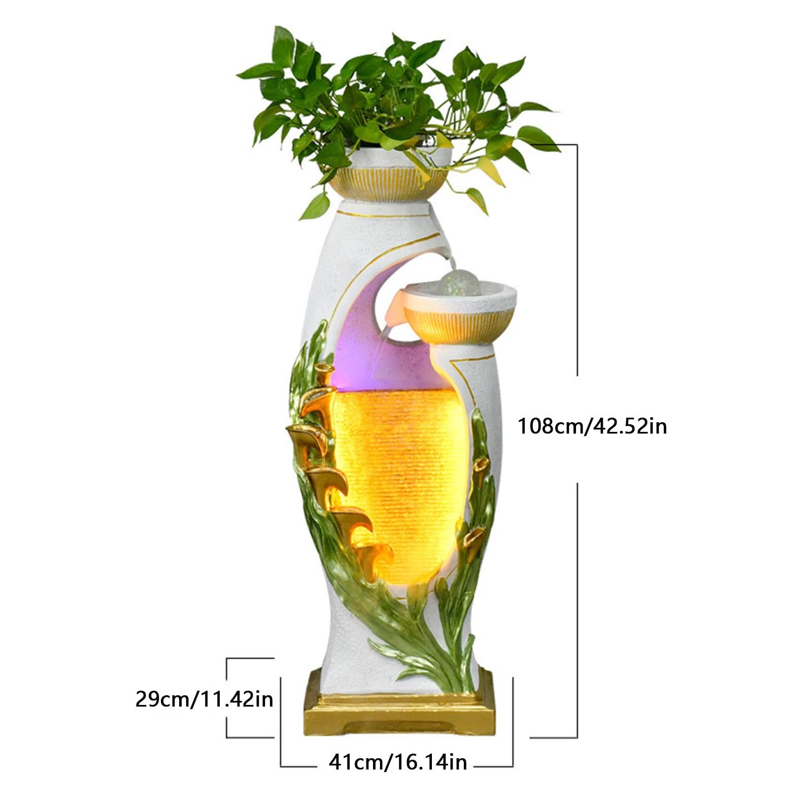 Jingzai202405 Indoor Floor Fountain Indoor Fountain, Creative Fountain Ornaments, Horseshoe Lotus Modern Fogging Water Fountain, Home/Office Decor Water Fountain(White)