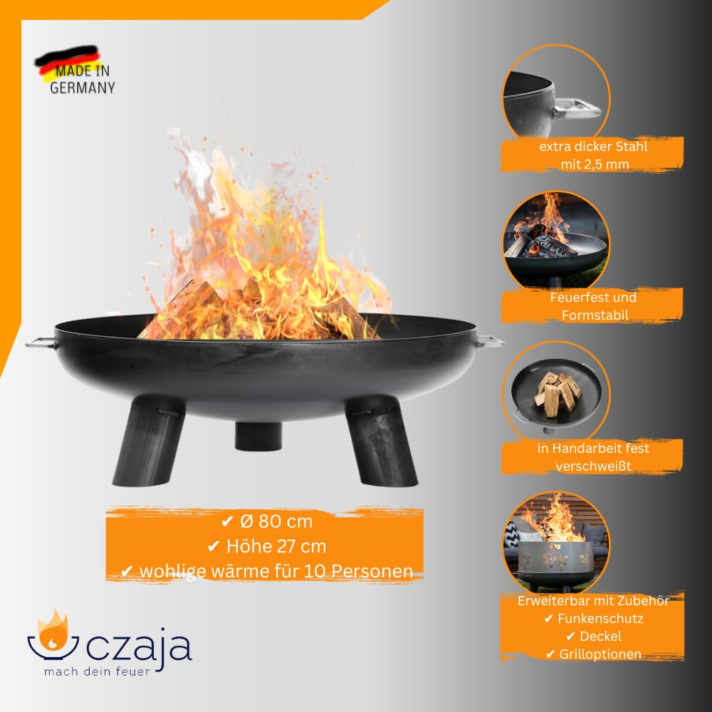 Czaja® Feuerschale mit Deckel 80 cm Coburg | Feuerschale für den Garten mit Deckel | Feuerstelle mit Abdeckung