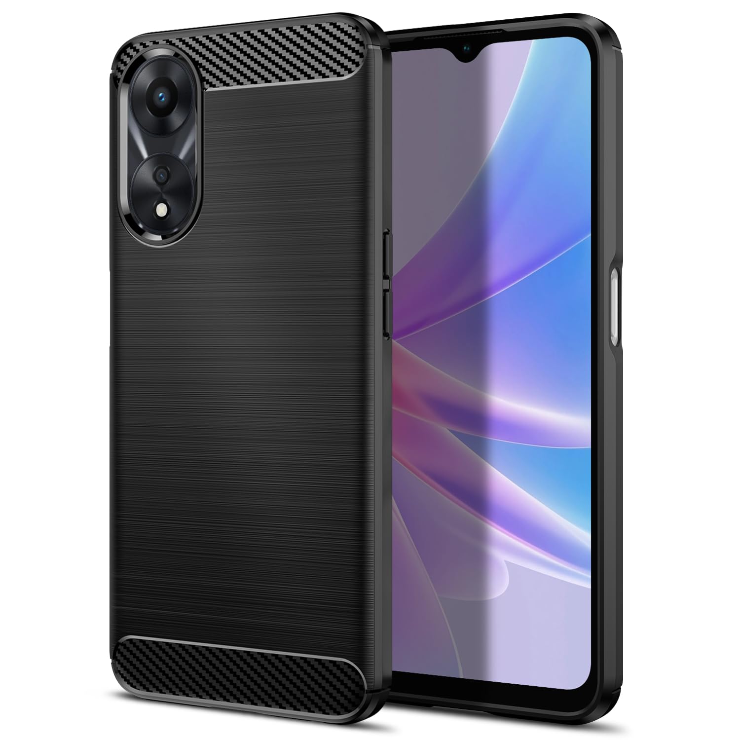Qiinogow Case Compatible with OPPO A78 5G, Slim Fit Phone Cover with Shock-Absorption, Carbon Fiber TPU Rubber Protective Case, Black