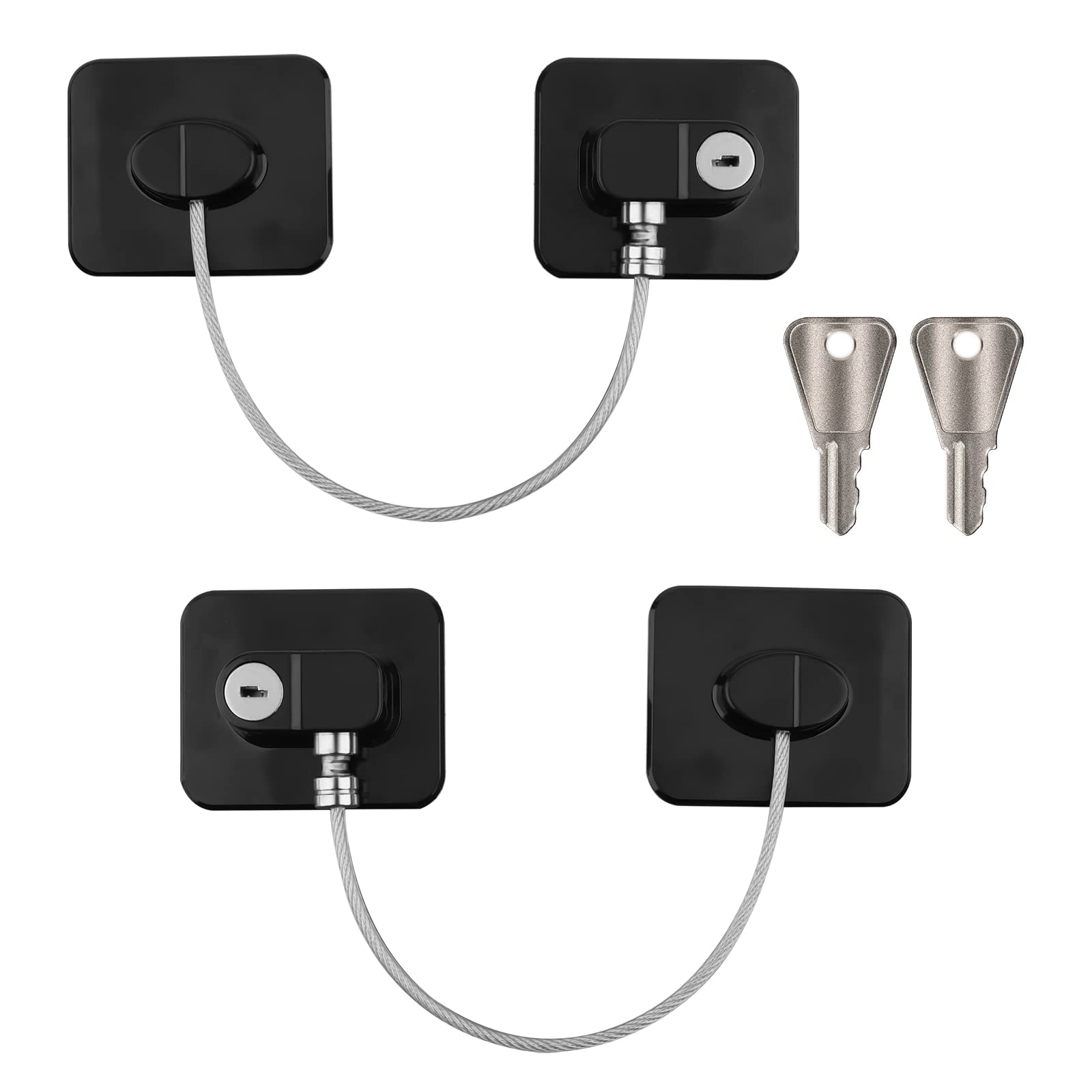 SAVITA2 Pcs Refrigerator Door Locks, Fridge Lock with 2 Keys Stainless Steel Zinc Alloy Strong Adhesive Lock Protect Baby Kid Safe for Windows Kitchen Cabinets Cupboard Refrigerator Drawer (Black)