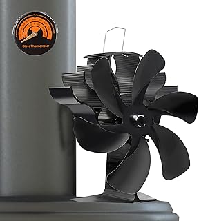 PYBBO 6-Blade Wood Burning Stove Fireplace Fan - Non-Electric, Silent Motor, Heat-Powered Circulates Warm Air for Pellet/Wood Stove