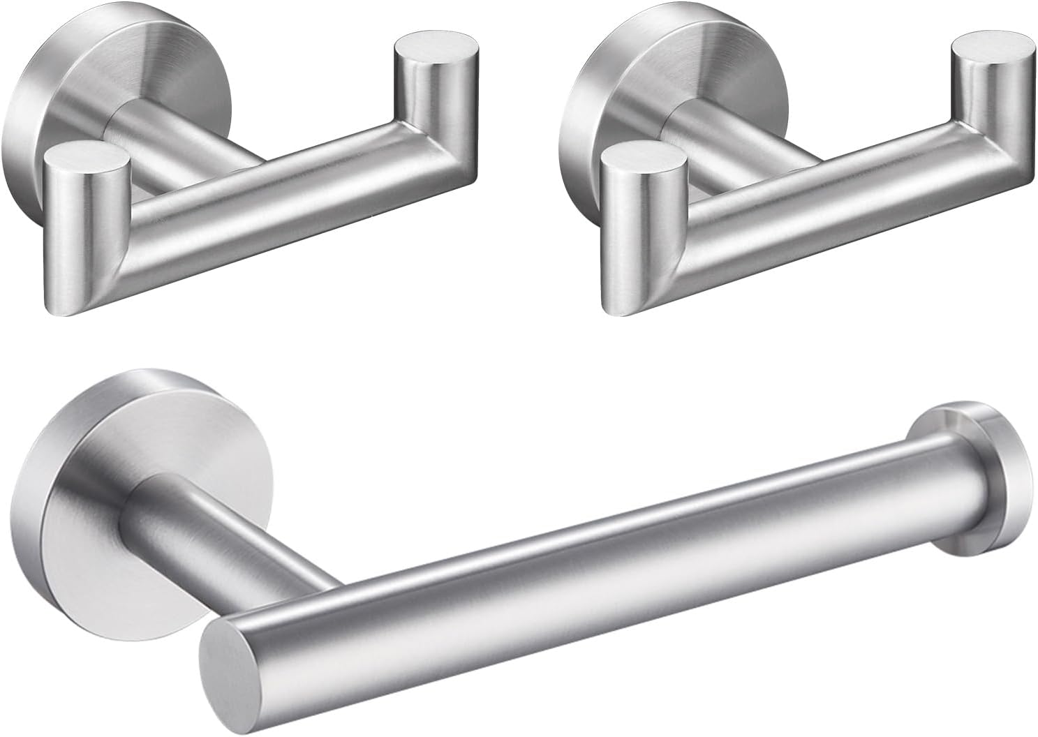 Angle Simple Round Double Towel Hook 2 PCS Bundle with Toilet Paper Holder (Brushed Nickel)