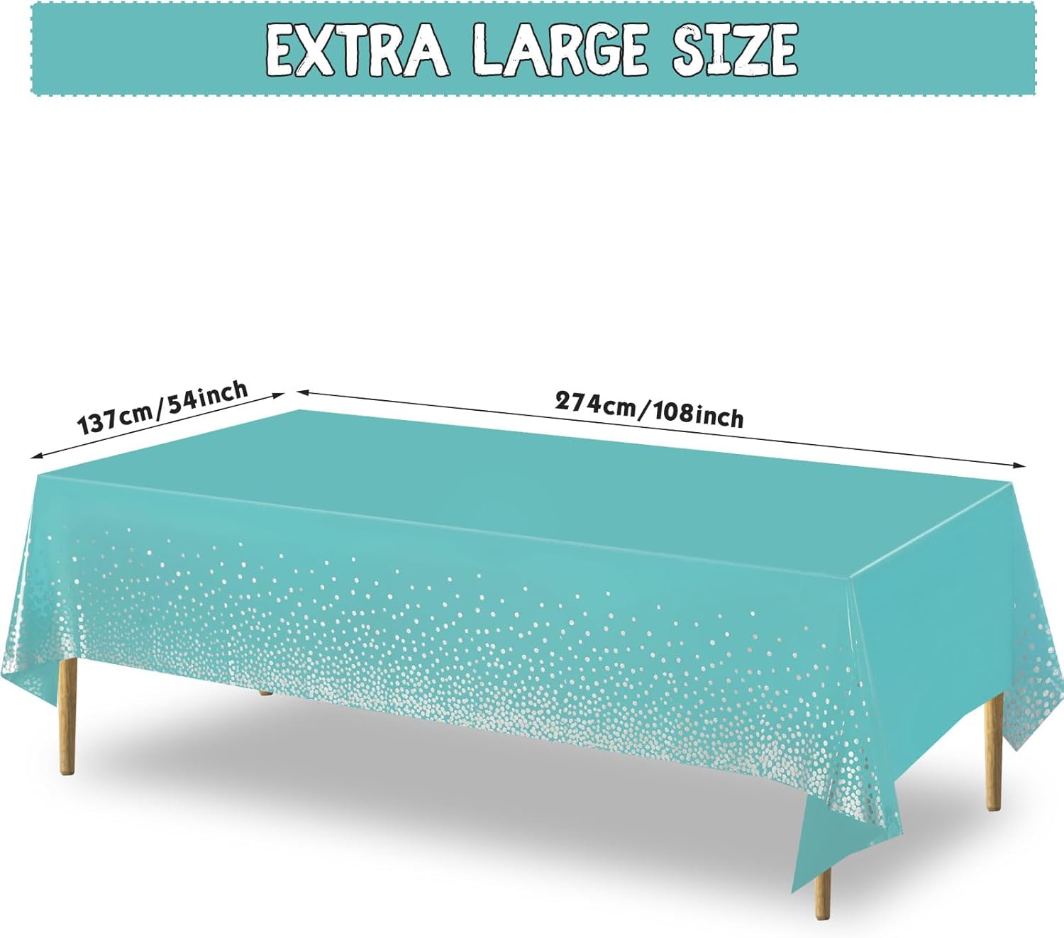Breling 6 Pcs Teal Blue and Silver Dot Tablecloth Plastic Confetti Rectangle Disposable Table Cover for Birthday Wedding Baby Shower Engagement Anniversary Bachelorette Party, 54 x 108 Inch