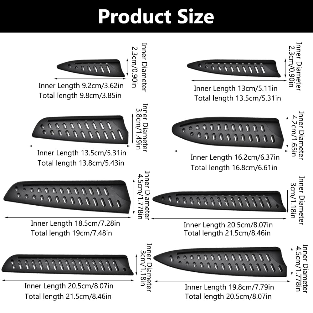 8 Pezzi Coltelli Guaina Proteggi, Copricoltelli in 8 Misure, Fodero per Coltello da Cucina, Fodero Coltello Ventilato, Protezione Lama in Plastica per Diversi Tipi di Coltelli la Protezione della Lama