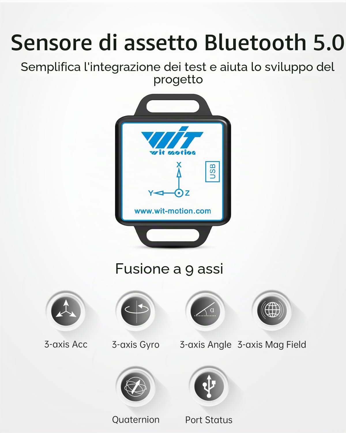 [Sensori di accelerazione Bluetooth 5.0] Sensore di inclinazione wireless a 9 assi WT901BLECL, accelerometro a 3 assi + giroscopio + magnetometro + inclinometro, sensore IMU MPU9250 Modulo