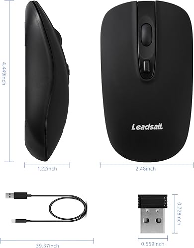 Miniatura 6 de LeadsaiL Ratón inalámbrico recargable para computadora mouse portátil delgado inalámbrico de 24 G menos ruido para laptop mouse óptico con 5 niveles