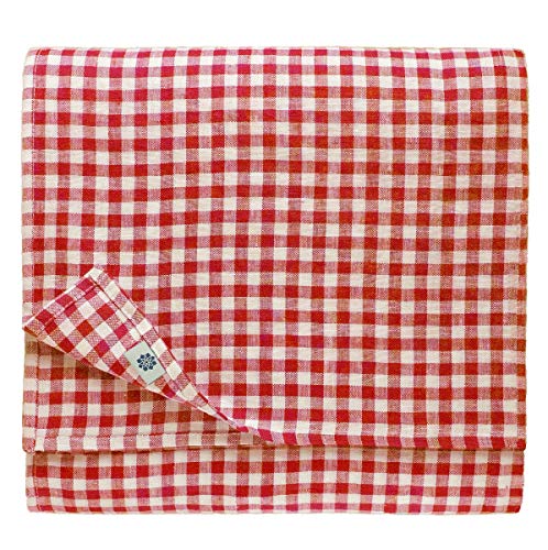Linen & Cotton Nappe de Table en Tissu à Carreaux Vichy Estella - 100% Lin, Blanc Rouge (80 x 80 cm) Petite Carré Campagnard pour Maison Table Basse en Bois...
