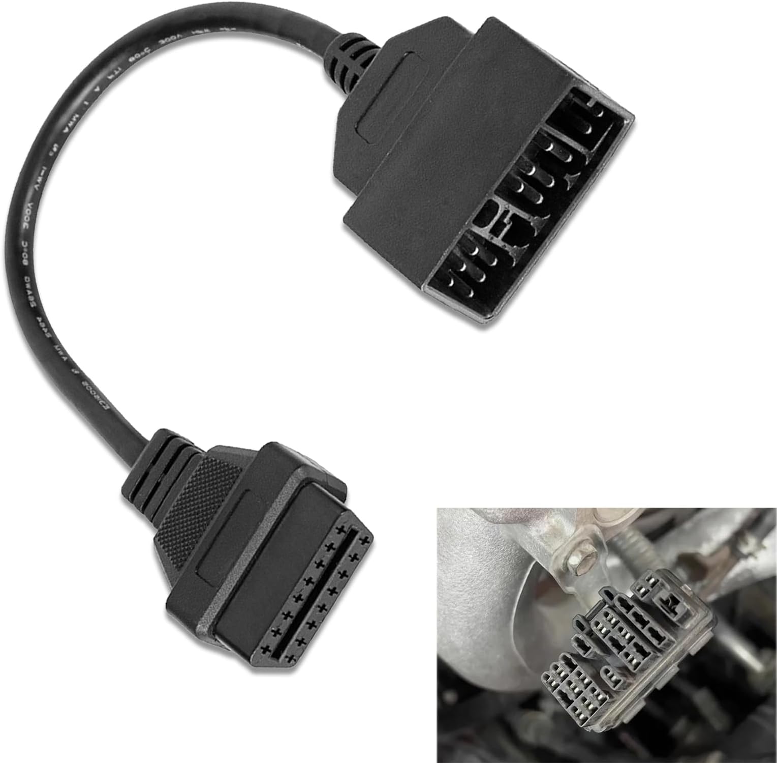Car Scanner Diagnostic Tool Conversion Cable – 22-Pin to 16-Pin OBD2 Adapter, 11.81" Length, Portable Vehicle Connection Cable for Repair (Black)