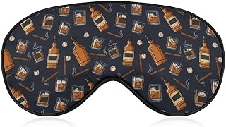 Sleeping Mask for Men & Women,Whiskey Bottles Cigars Glasses Block-Out Eye Mask for Sleep with Adjustable Strap, Night Eye Cover for Travel