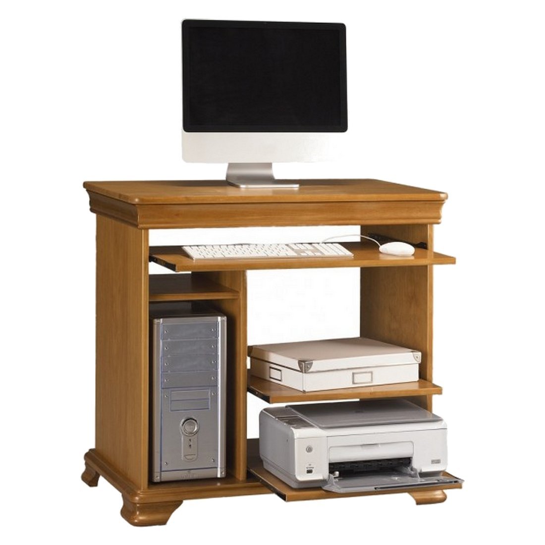 Desserte informatique style Louis Philippe en bois de pin miel