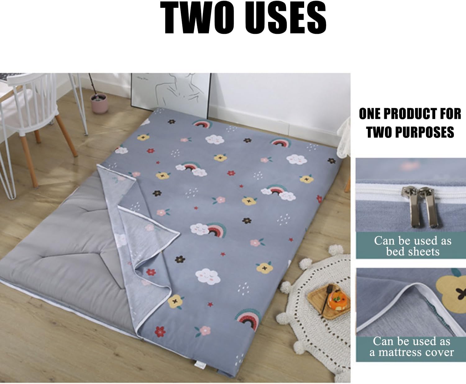 100% Cotton Dustproof Mattress Cover King Size with Double Zipper Floor Futon Cover Traditional Japanese Futon Mattress Pad Cover Futon Slipcover Dormitory Washable,L,90x190cm