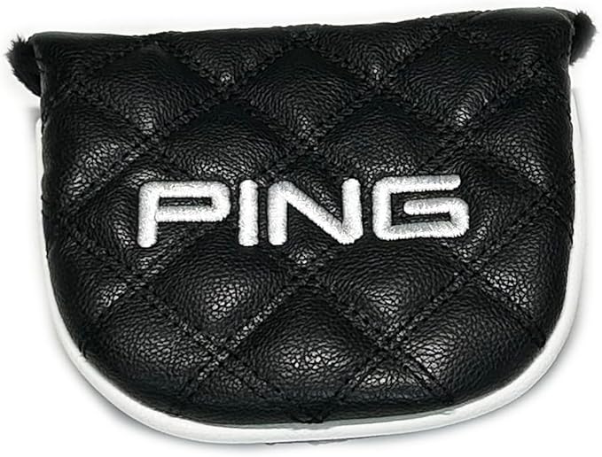 Ping Universal Quilted Premium Leather Black Mallet Round Putter Headcover, Magnet Closure