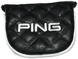 Ping ユニバーサルキルトプレミアムレザーブラックマレットラウンドパターヘッドカバー、マグネット開閉。