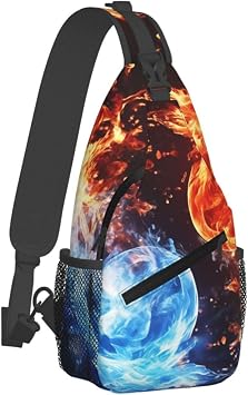 Sling Backpack for Men Women Crossbody Sling Bag Water and Fire Chest Bag Daypack Fanny Pack for Outdoors Hiking