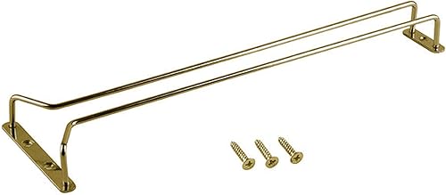 Miniatura 5 de Juego de 2 estantes para copas de vino de 16 pulgadas con acabado de latón, estante para colgar debajo del gabinete, soporte para copas de vino,