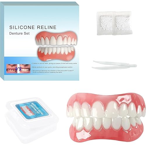 Moldable False Teeth - Silicone Dentures - Men and Veneers Teeth for Women - Upper and Lower Matching Set, Convenient and Quick, Suitable for Daily, Party - 1PCS - F