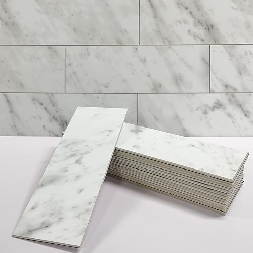 Miniatura 6 de INNO STICKERS Azulejos de metro de mármol de 30 hojas para despegar y pegar, 4 x 12 pulgadas. Azulejos compuestos de piedra impermeables para
