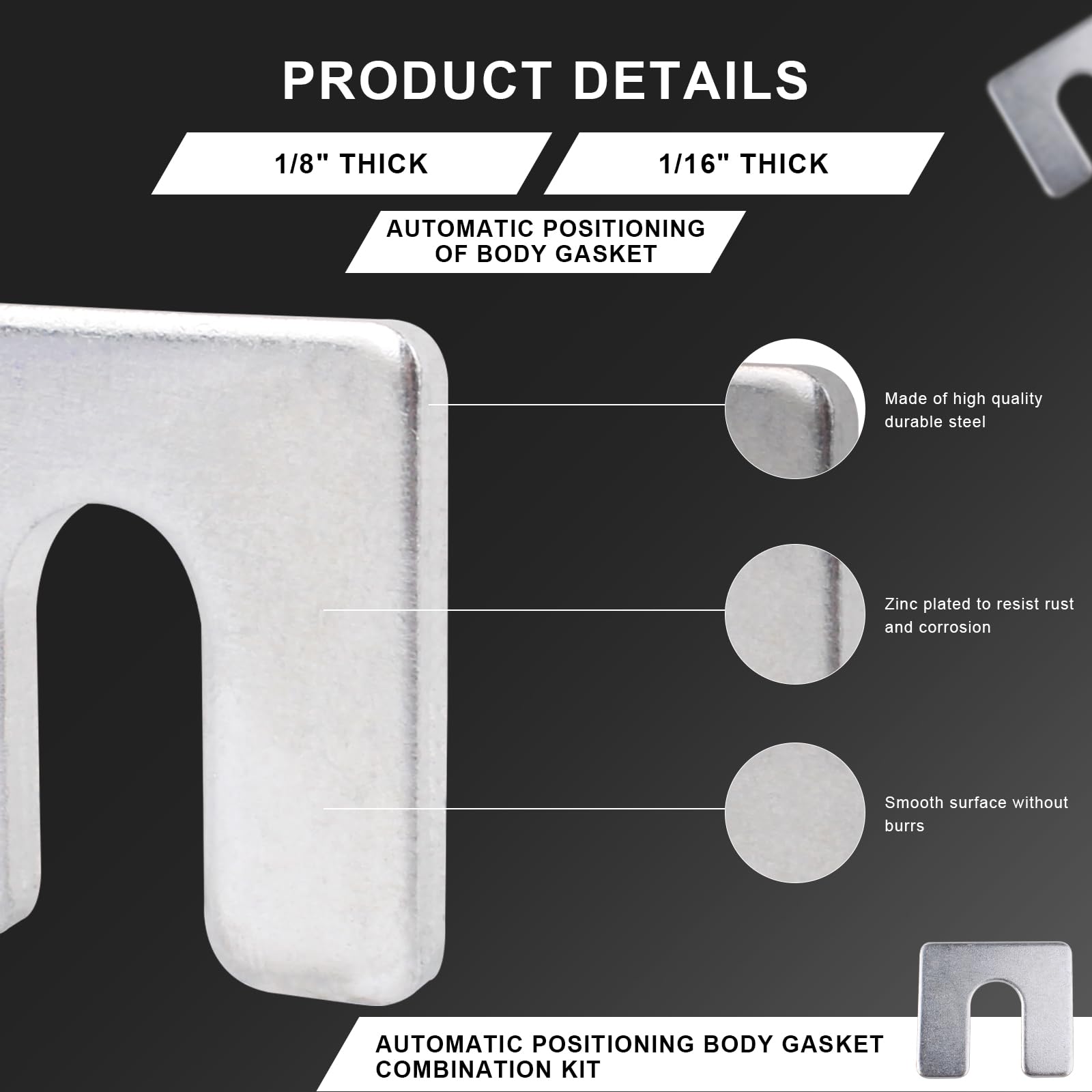 30 Piece Auto Body Fender Alignment Shim Kit - 15x 1/8" & 15x 1/16" Thick With 3/8" Slot, Metal Shims For Panel Gaps