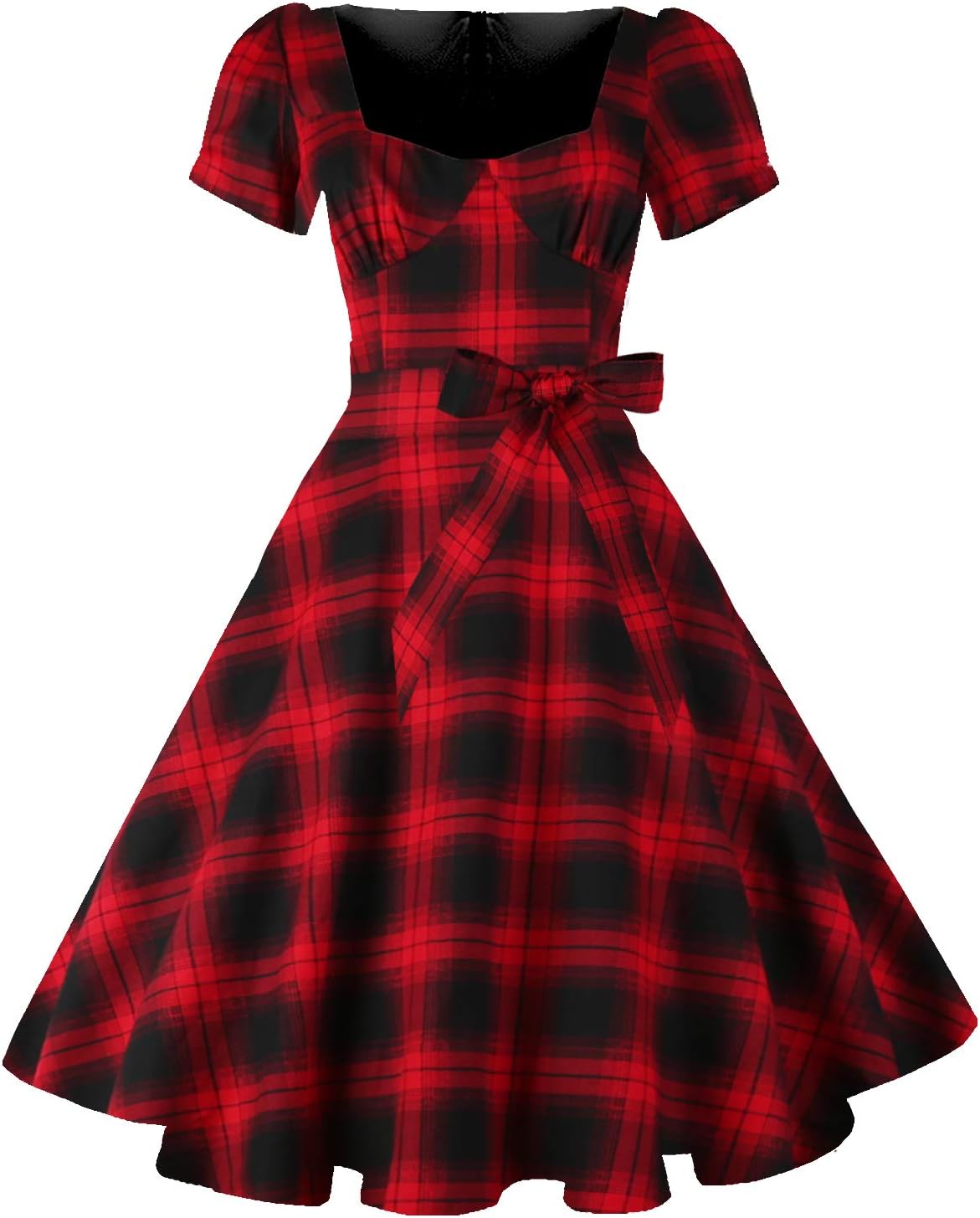 GOOBGS Women's 1950s Vintage Puff Sleeves Cocktail Rockabilly Swing Retro Dress with Pockets New