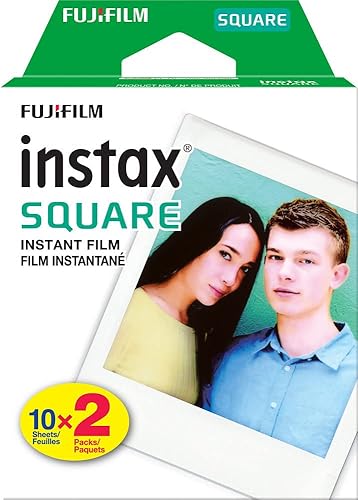 Fujifilm Instax Square Link - Paquete de impresora instantánea ancha (blanco) con kit de película de cámara Instax y paquete doble de película