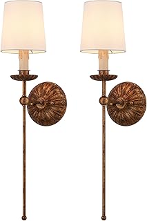 Wall Sconces Set of 2 Antique Brass Wall Lights Vintage Farmhouse Off-Wh...