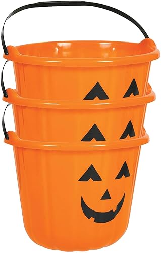 Miniatura 8 de PMU Cubo de Halloween Jack-O-Lantern para truco o trato, cesta de regalo para dulces para niños, cubos de plástico de calabaza con asa, decoración