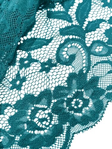 Image of Lilosy Sexy Women Floral Lace Pajamas Lingerie Set High Waist Sheer Sleepwear See Through Nightwear Bow Ties Cami Shorts Bra and Panty 2 Piece Turquoise 2# Small