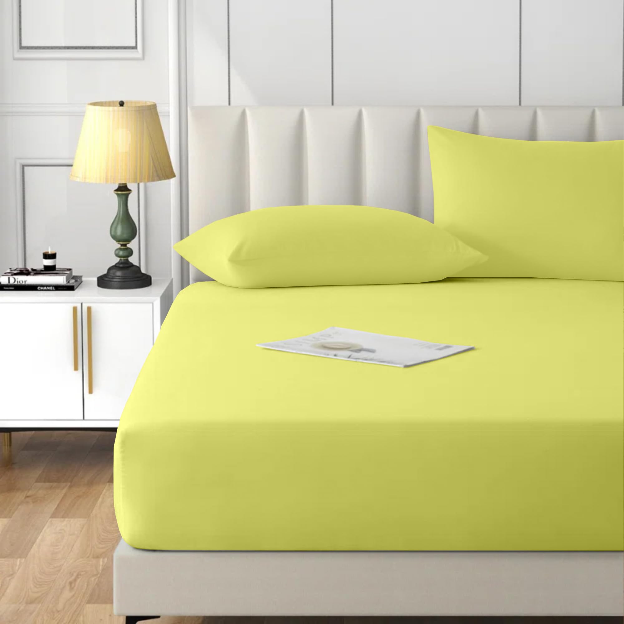 Ray Bedding 3PC Fitted Sheet King Size Set 400 Thread Count 100% Egyptian Cotton 40cm Deep King Size Fitted Sheet Bedding Set With Pillow Cases 2 Pack