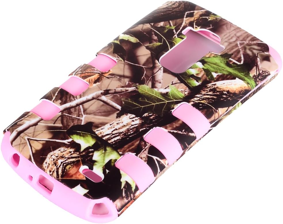 Route66 TUFF HIGH PROTECTOR Armor Rugged Shockproof Dirtproof Hybrid Case for LG G FLEX PINK rubber with Green leaf Mossy Oak wood Camo Camouflauge Hunting hard ccover