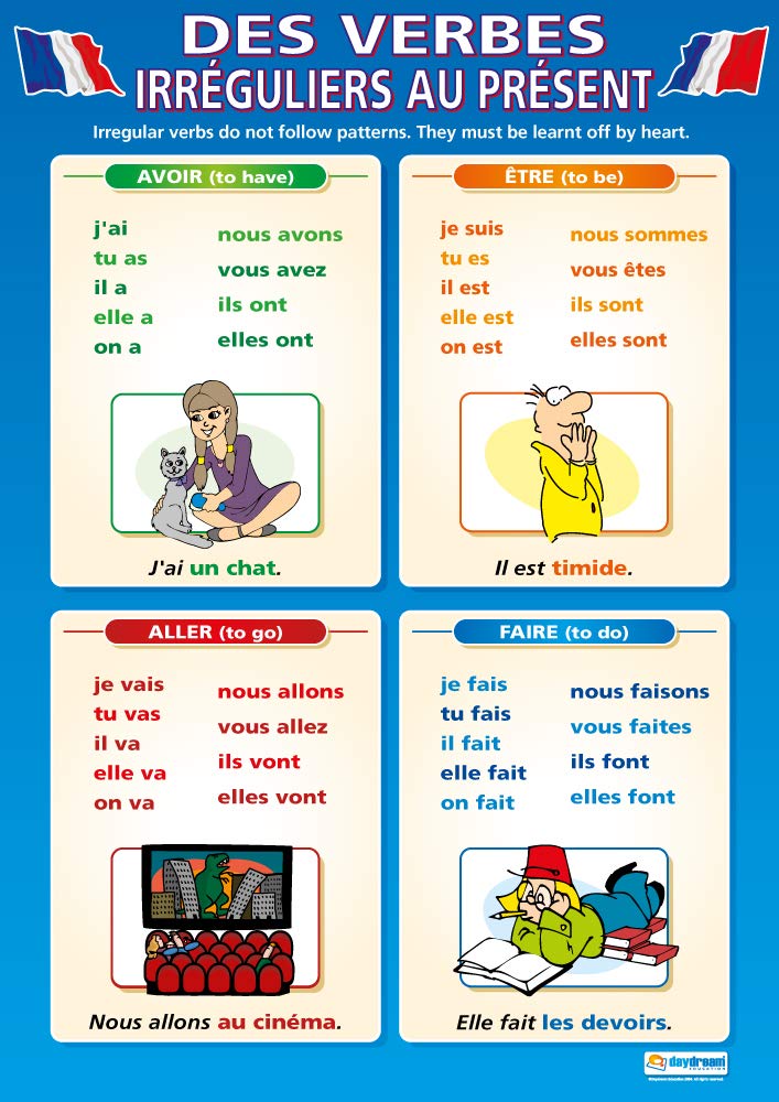 Daydream Education Bright Colors Des Verbes Irréguliers Au Présent | Language Learning Posters | Gloss Paper Measuring 850Mm X 594Mm (A1) | Second Language Charts For The Classroom | Education Charts
