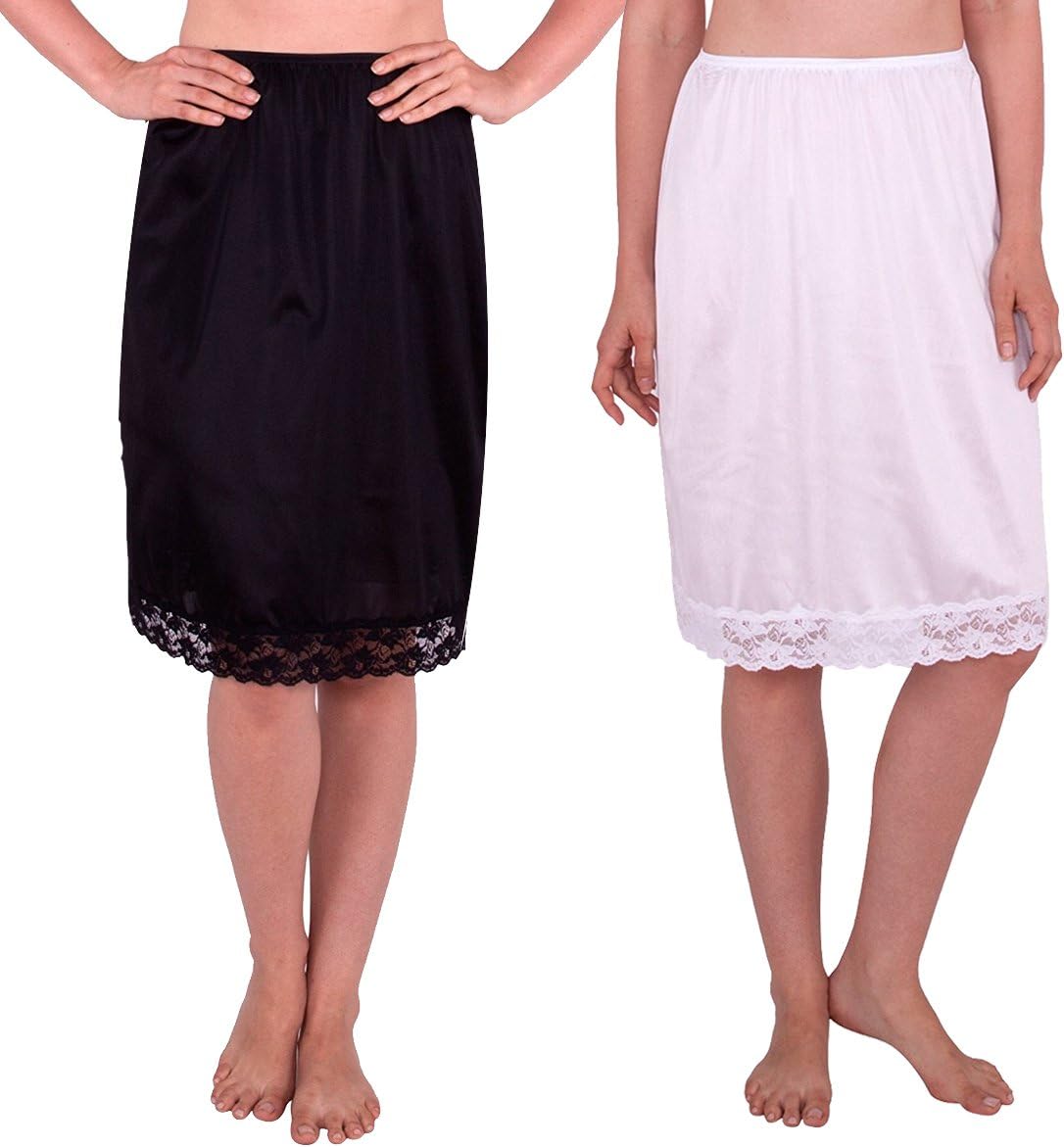 Half Slip with Lace Details-Black-White-34-L-2PK