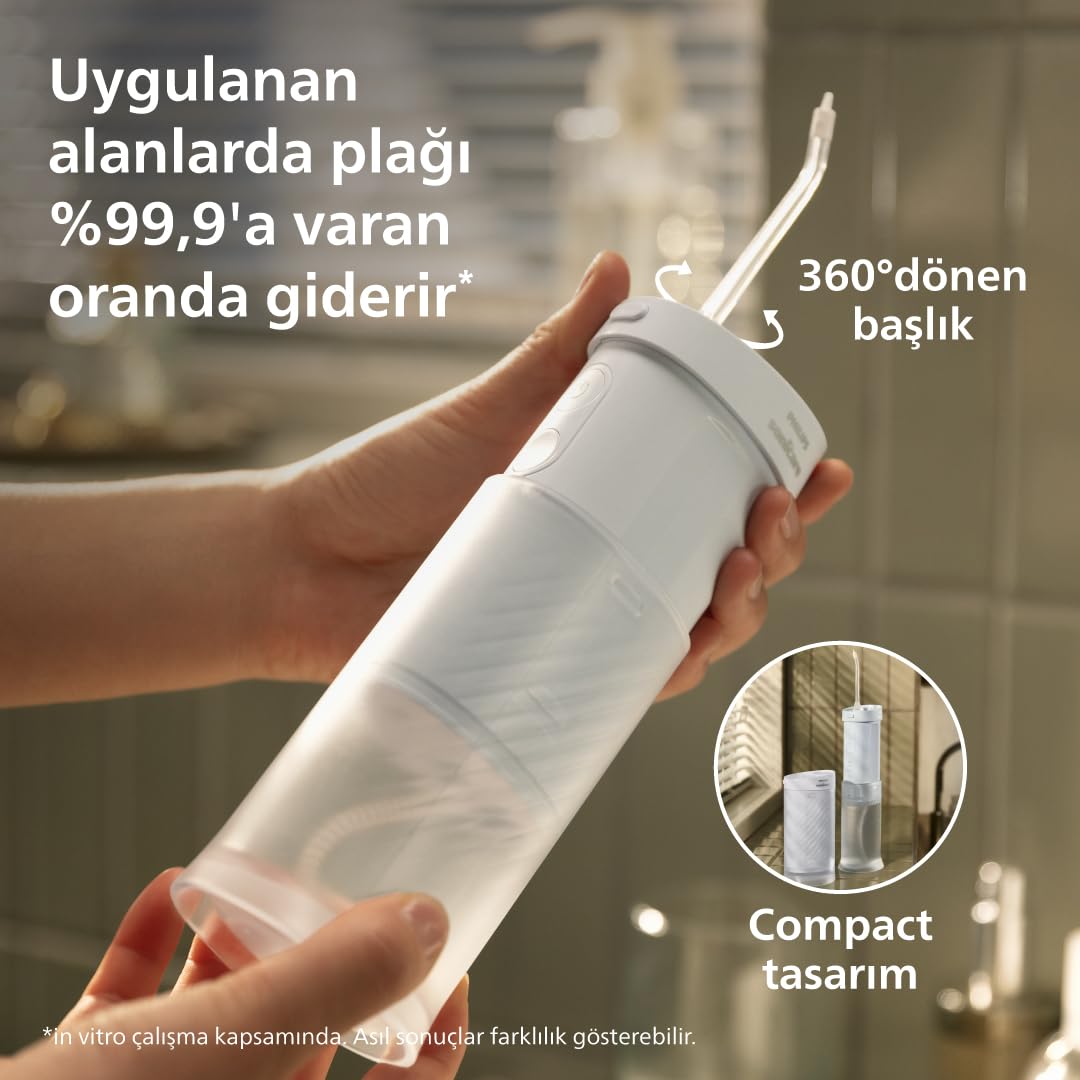 Philips Sonicare Kompaktowy irygator 1000, przenośny irygator wodny z 3 trybami nitkowania, wodoodporny irygator do jamy ustnej IPX7, przyjazny w podróży, niebieski, model HX3333/24